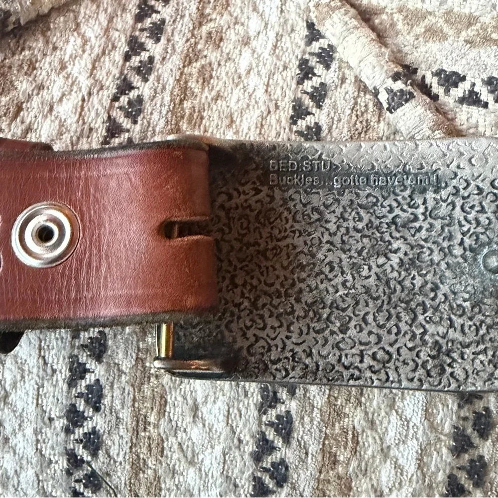 Bed Stu Men's Brown Leather Belt w/Texas Longhorn Bull Buckle. Western. Cowboy.
